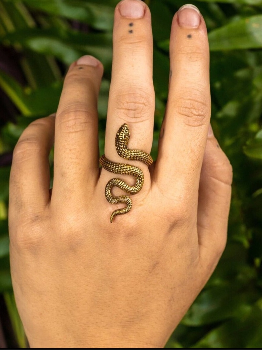 Gold Toned Adjustable Brass Snake Ring